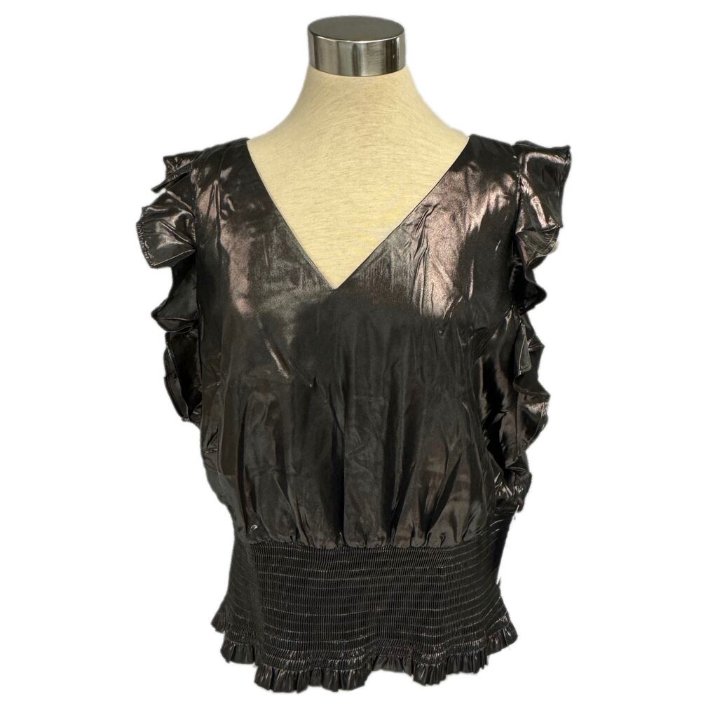 Nine West XXL Black Iridescent Ruffled Blouse NWT